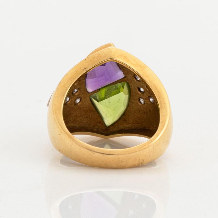 Octavio Sarda, Ring and earings, with brilliant-cut duamonds amethyst and peridot.