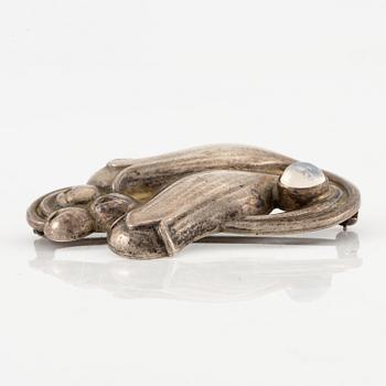 Georg Jensen, a brooch, silver with cabochon-cut moonstone. After 1945.