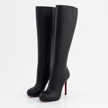 Christian Louboutin, a pair of black leather stiletto boots, size 37.