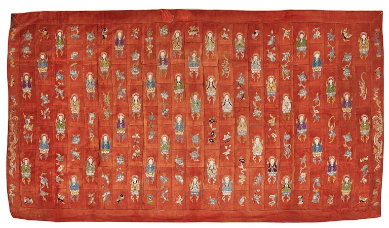 An embroidered silk piece/dhoti, Tibet, circa 1900.