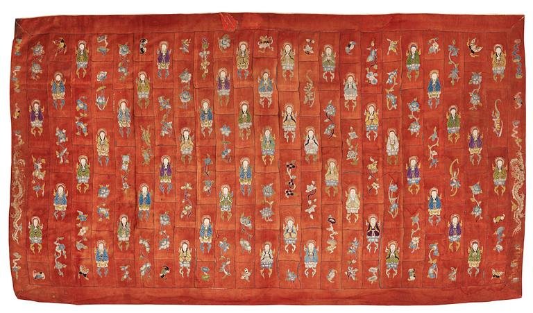 TEXTIL/DHOTI, broderat siden. Tibet, omkring 1900.