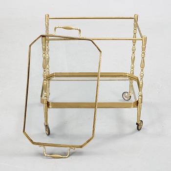 SERVERINGSVAGN, mässing, glas, 1900-talets mitt.