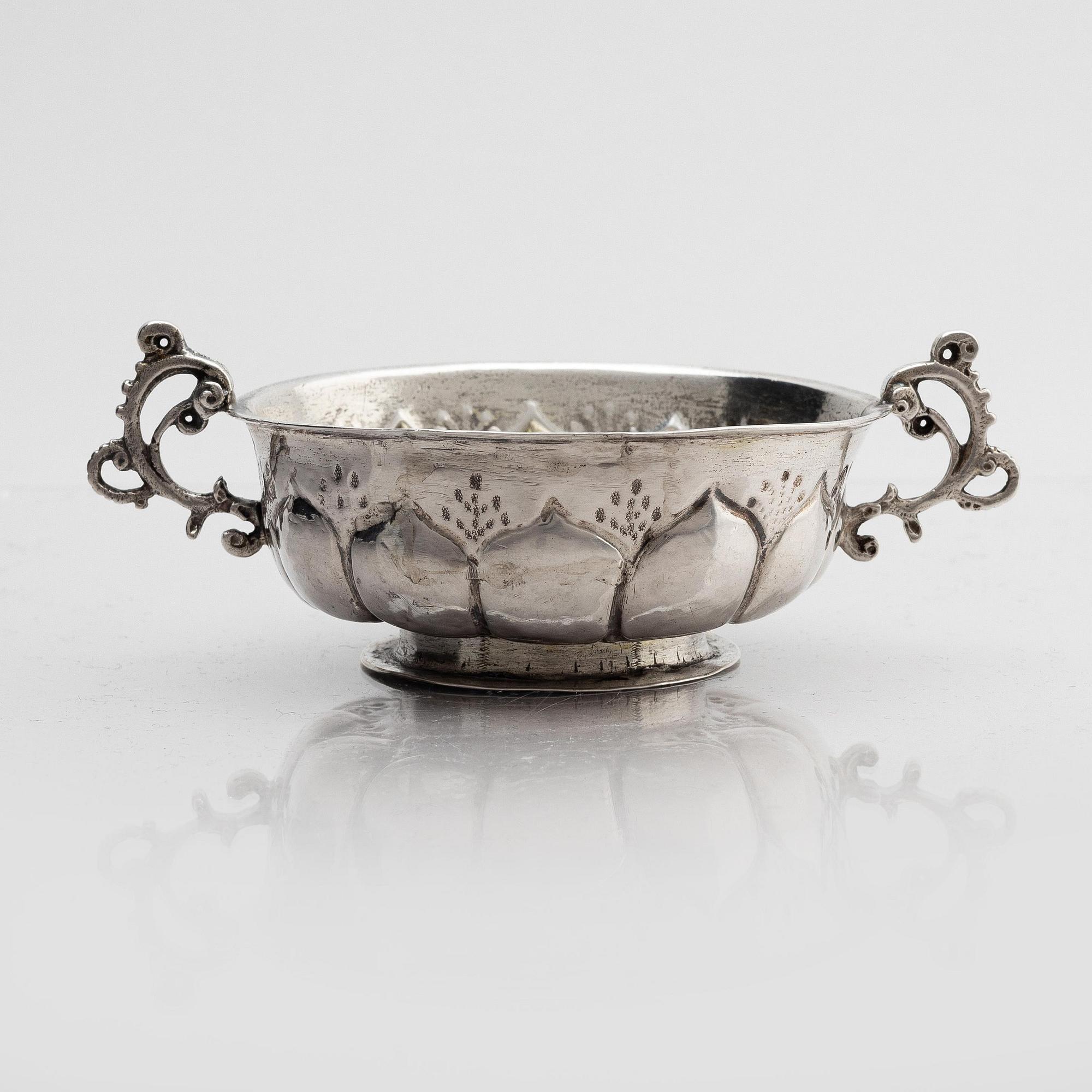 Johan Wallman, brännvinskål, silver, Varberg 1719. Barock.