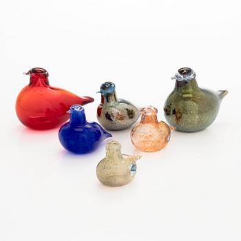 Oiva Toikka, A set of six glass birds 'Chiffchaff, signed O. Toikka Nuutajärvi.