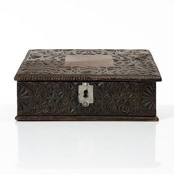 A carved wooden box, Sweden, 19th century.