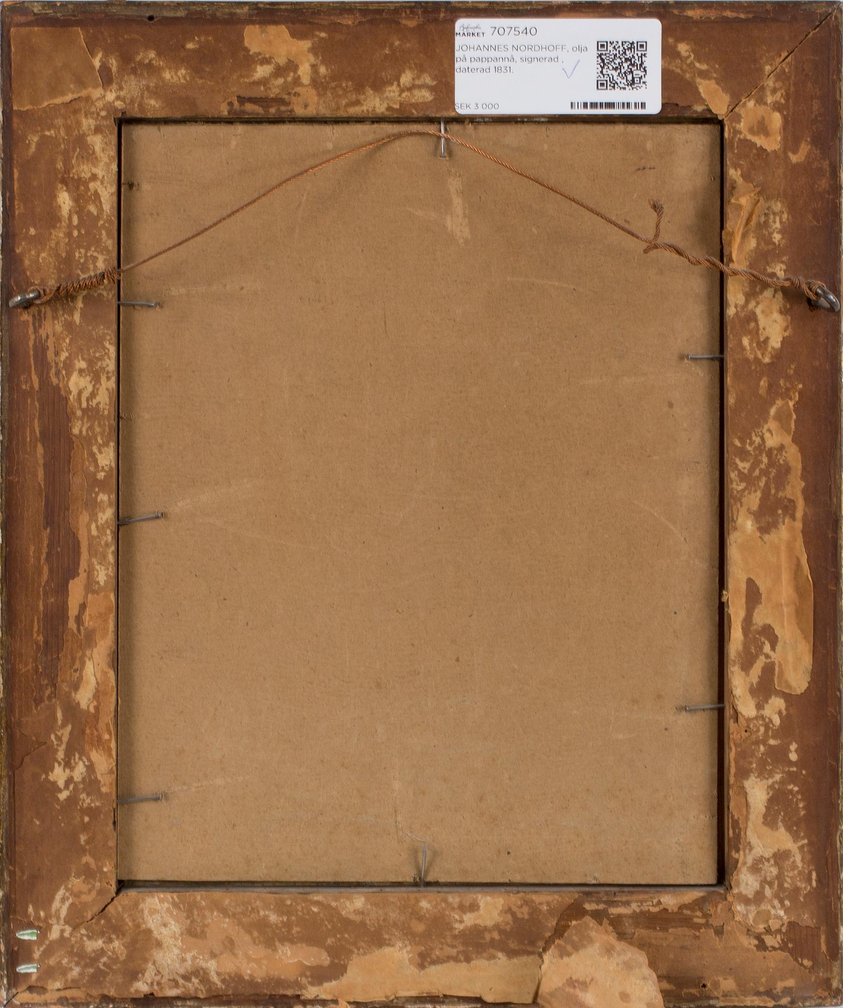 JOHANNES NORDHOFF, olja på pappannå, signerad , daterad 1831.