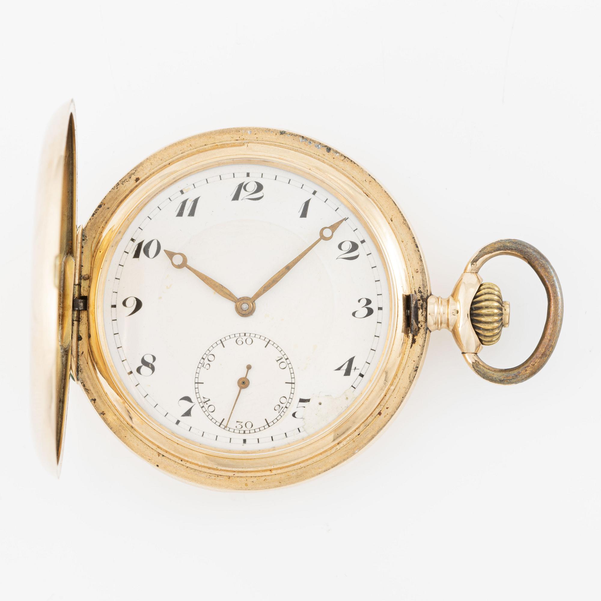 Alpina, pocket watch, hunter, 14K gold, 53 mm.