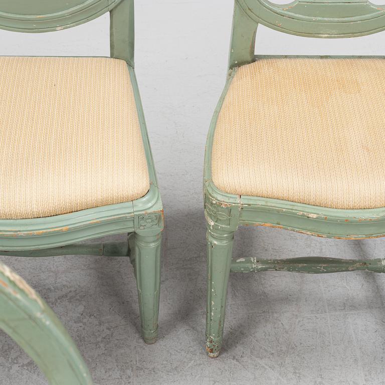 A set of five plus one Gustavian chairs, 18th/19th Century.