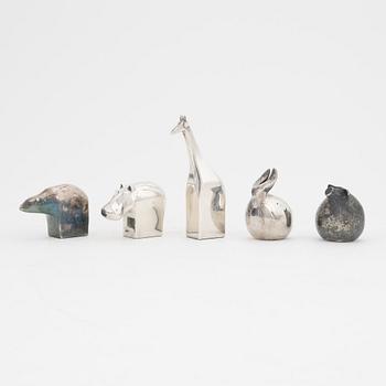 Gunnar Cyrén, with others, five silver plated zinc figurines, Dansk Designs, Japan.