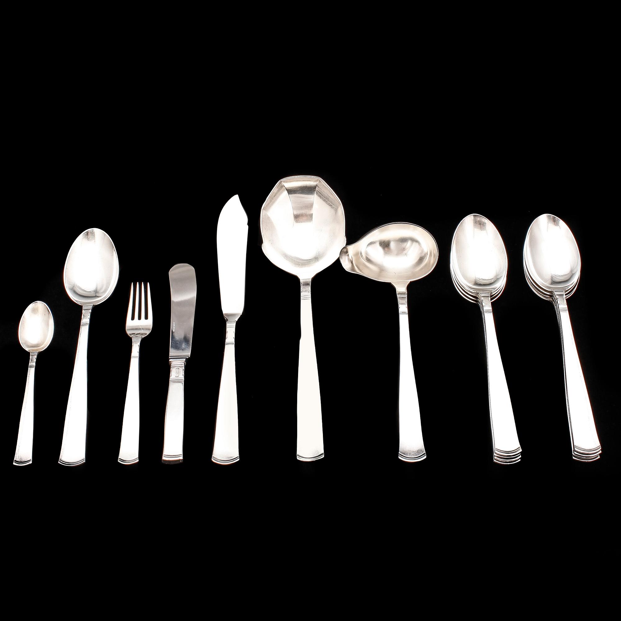 BESTICKSERVIS, 102 delar, silver, "Rosenholm", GAB, Stockholm, bland annat 1976. Vikt ca 2177g.