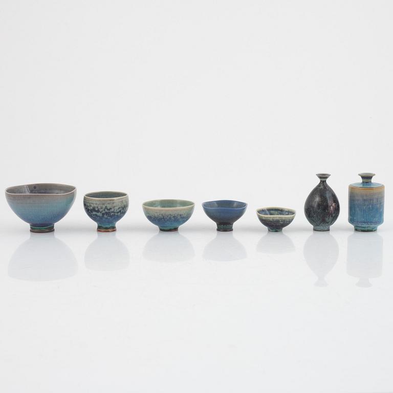 Berndt Friberg, miniatyrer, 7 st, stengods, Gustavsberg Studio, 1960-1970-tal.