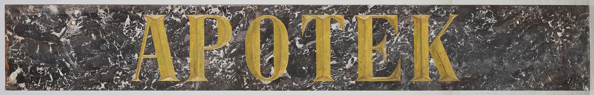 APOTEKSSKYLT, marmor, 1900-tal.