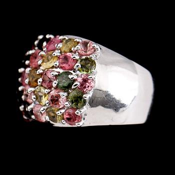 RING, silver, olikfärgade turmaliner.