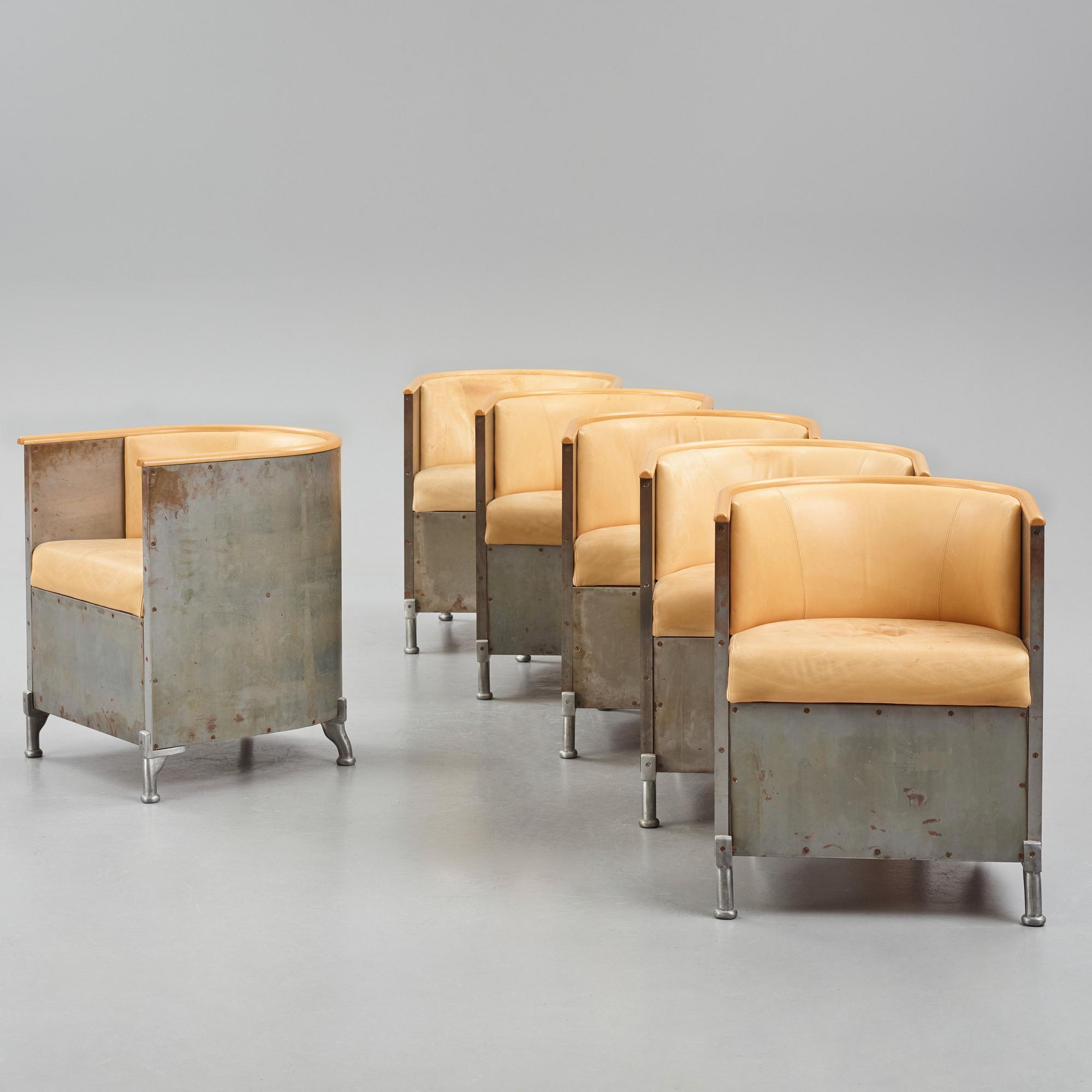 Mats Theselius, a set of six custom ordered "Aluminiumfåtölj", Källemo, Värnamo ca. 1990.