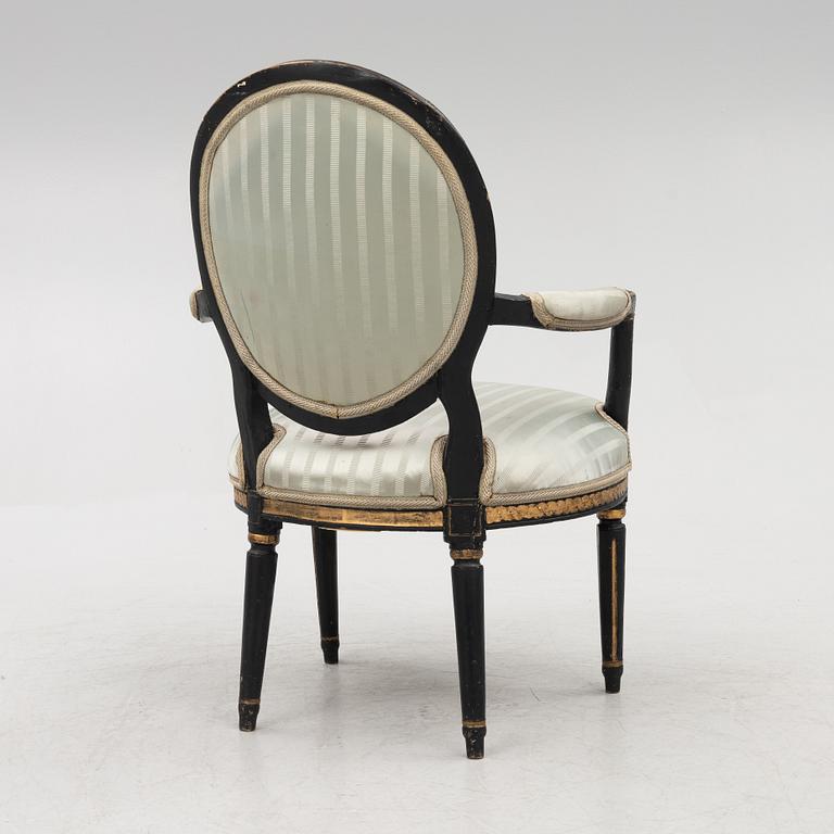 A Gustavian armchair, Stockholm, late 18th Century.