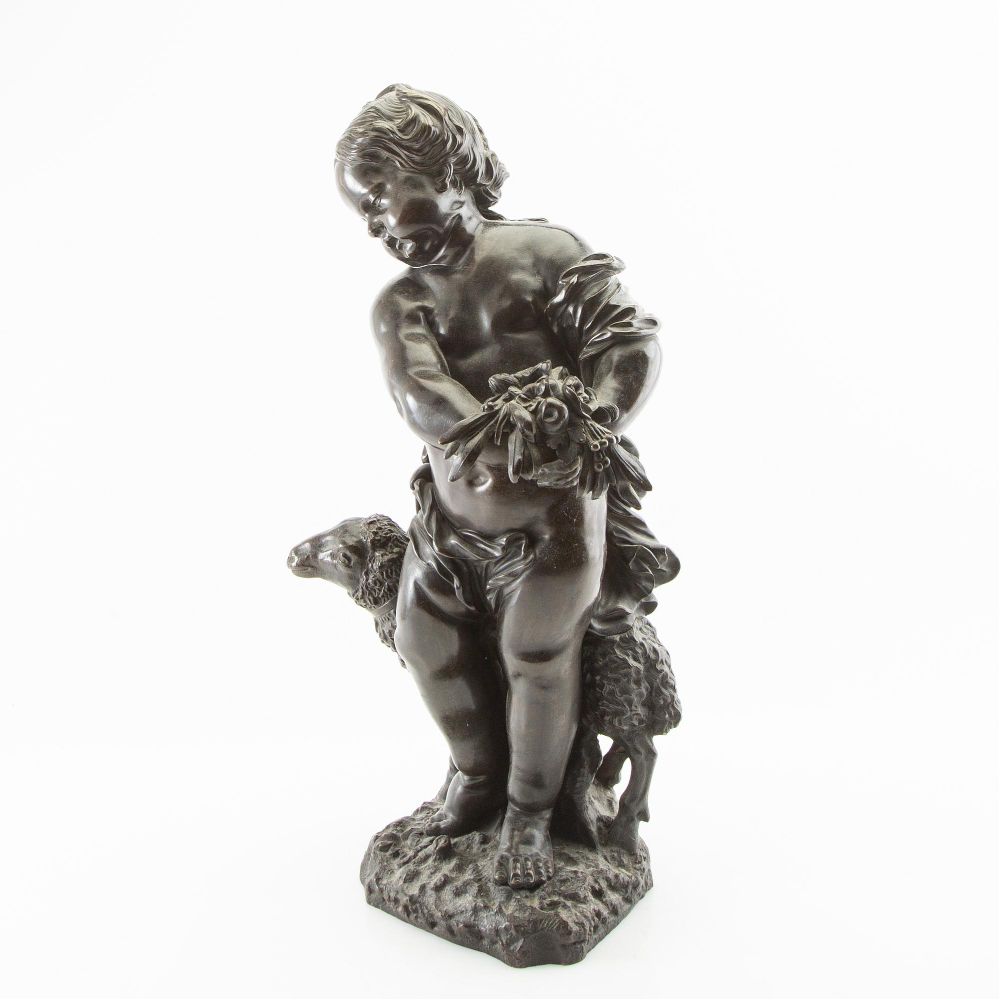 Unknown artist 19th/20th century, sculpture Putto with sheep.