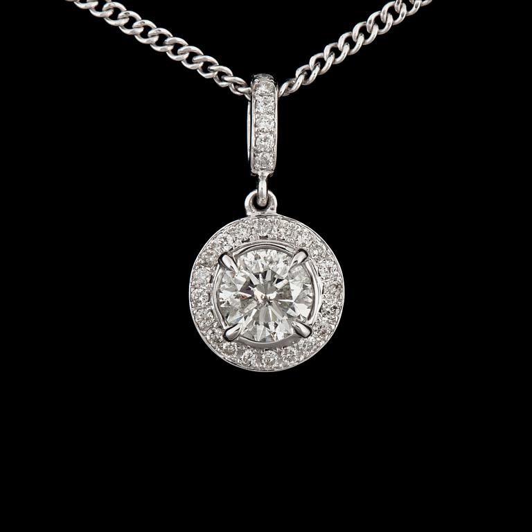 A brilliant-cut diamond pendant and chain. Total carat weight circa 1.47 ct.