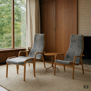 Yngve Ekström, A pair of armchairs, a footstool, “Lamino”, and a side table, Swedese, 2000s.