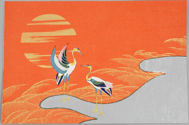 Kamisaka Sekka, after, four woodblock prints from the series "A Thousand Grasses" (Chigusa), 20th century.