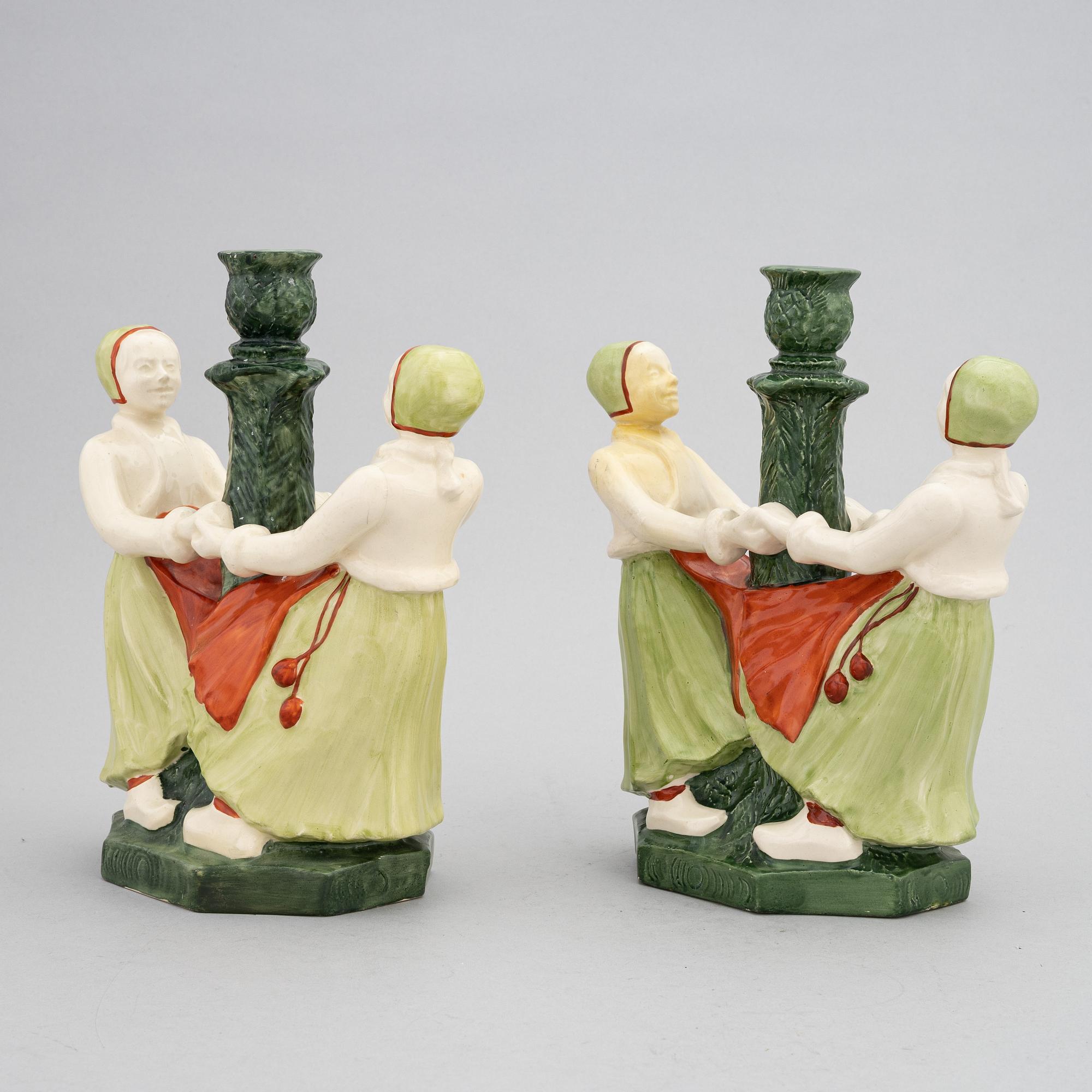 Hilma Persson-Hjelm, ljusstakar, ett par, flintgods, Rörstrand, 1900-talets början.