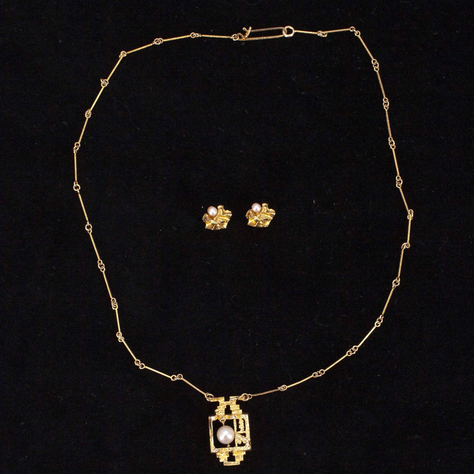 HÄNGE SAMT ÖRHÄNGEN, ett par, guld 14K, pärlor, Björn Weckström, Lapponia. Tot. vikt ca. 9,8 gr.