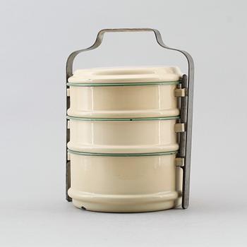 MATKANISTER, tre delar med lock, emalj, Kockums, 1900-talets första hälft.