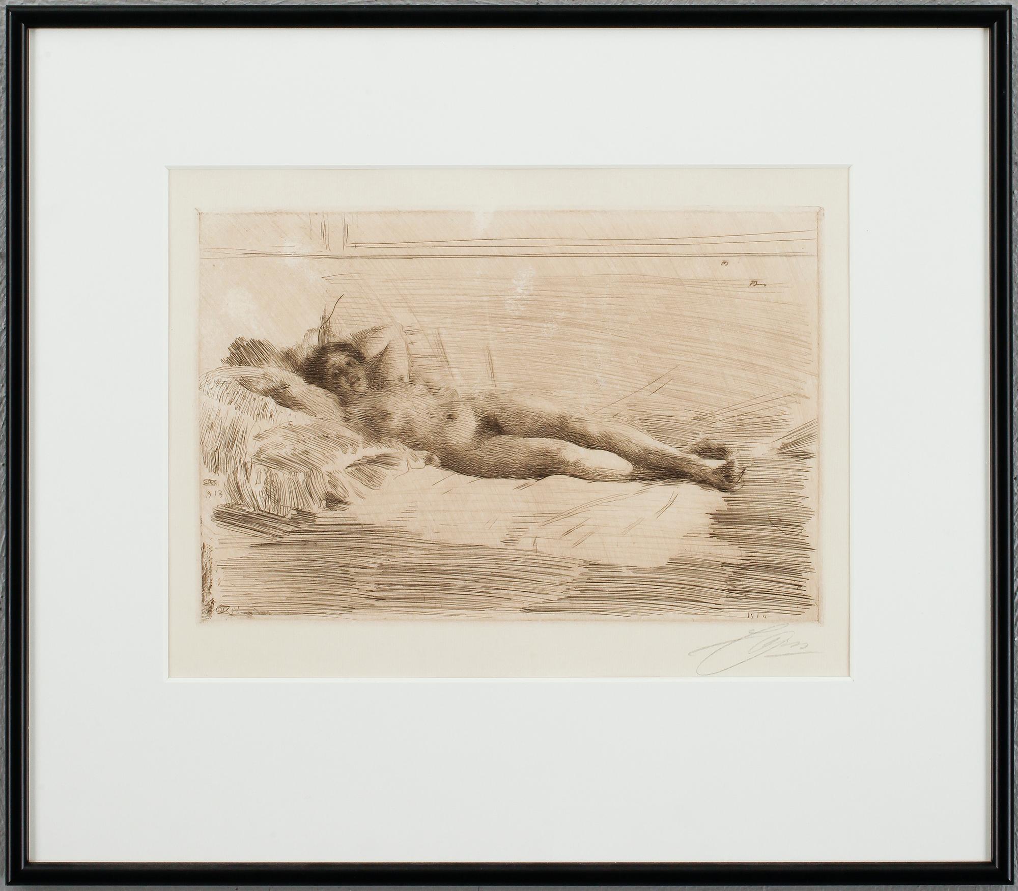 Anders Zorn, etsning, signerad i blyerts, signerad och daterad 1914 i plåten.