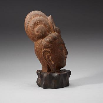 A Chinese stone head of Guanyin, possibly Tangdynasty.