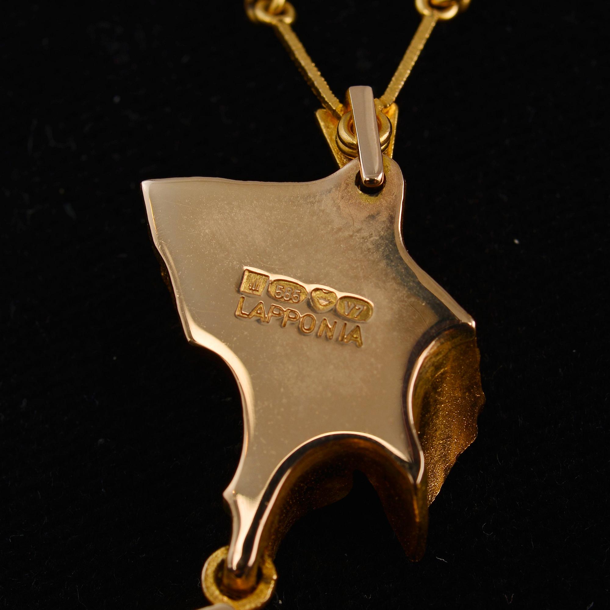 Björn Weckström, HÄNGSMYCKE, guld 14K samt kopparmalm, "Joik", Lapponia 1974. Vikt 16,3 g.