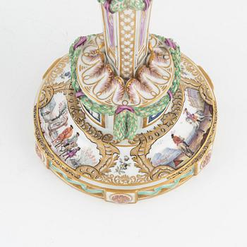 A pair of Meissen candle sticks, circa 1900.