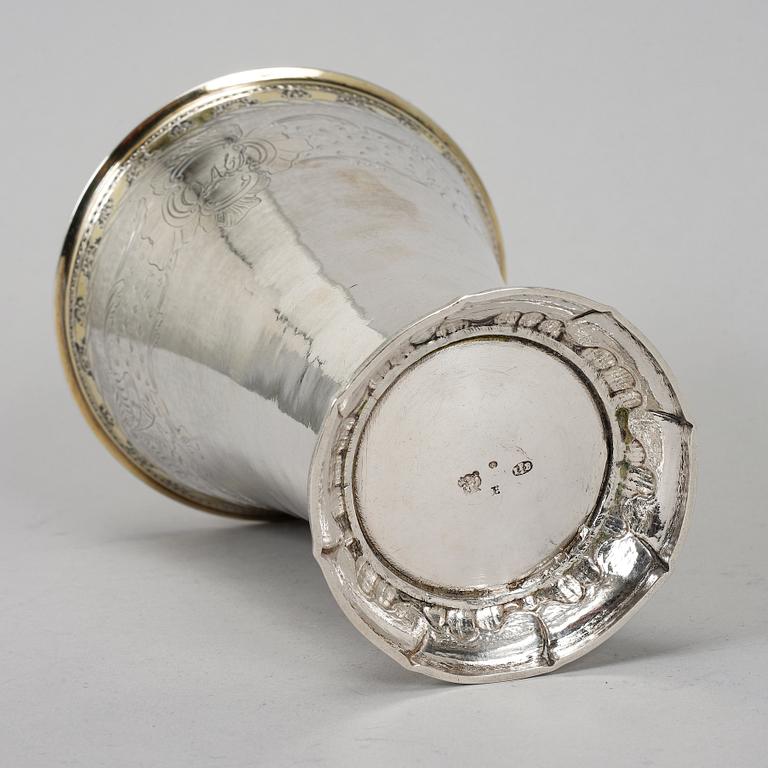 A swedish parcel gilt silver beaker, mark of  Johan Pettersson Berg, Norrköping 1763.