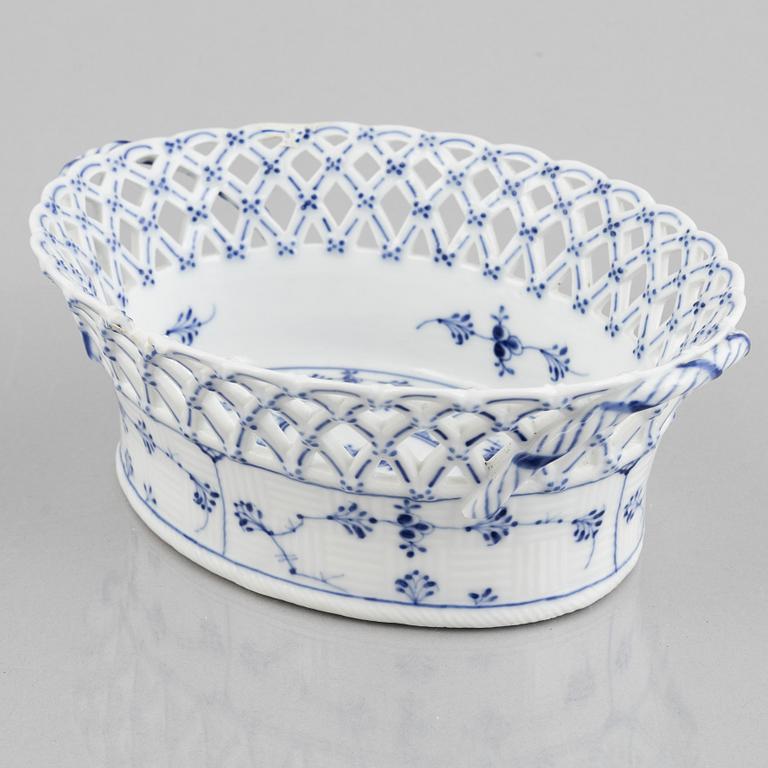 A 'Blue Fluted Full Lace' porcelain fruit basket, Royal Copenhagen, model 1055, 1893-1900.
