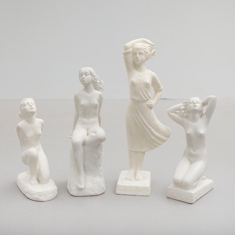 CARIN NILSON, skulpturer, 4 st, gips, signerade, 1940-tal.
