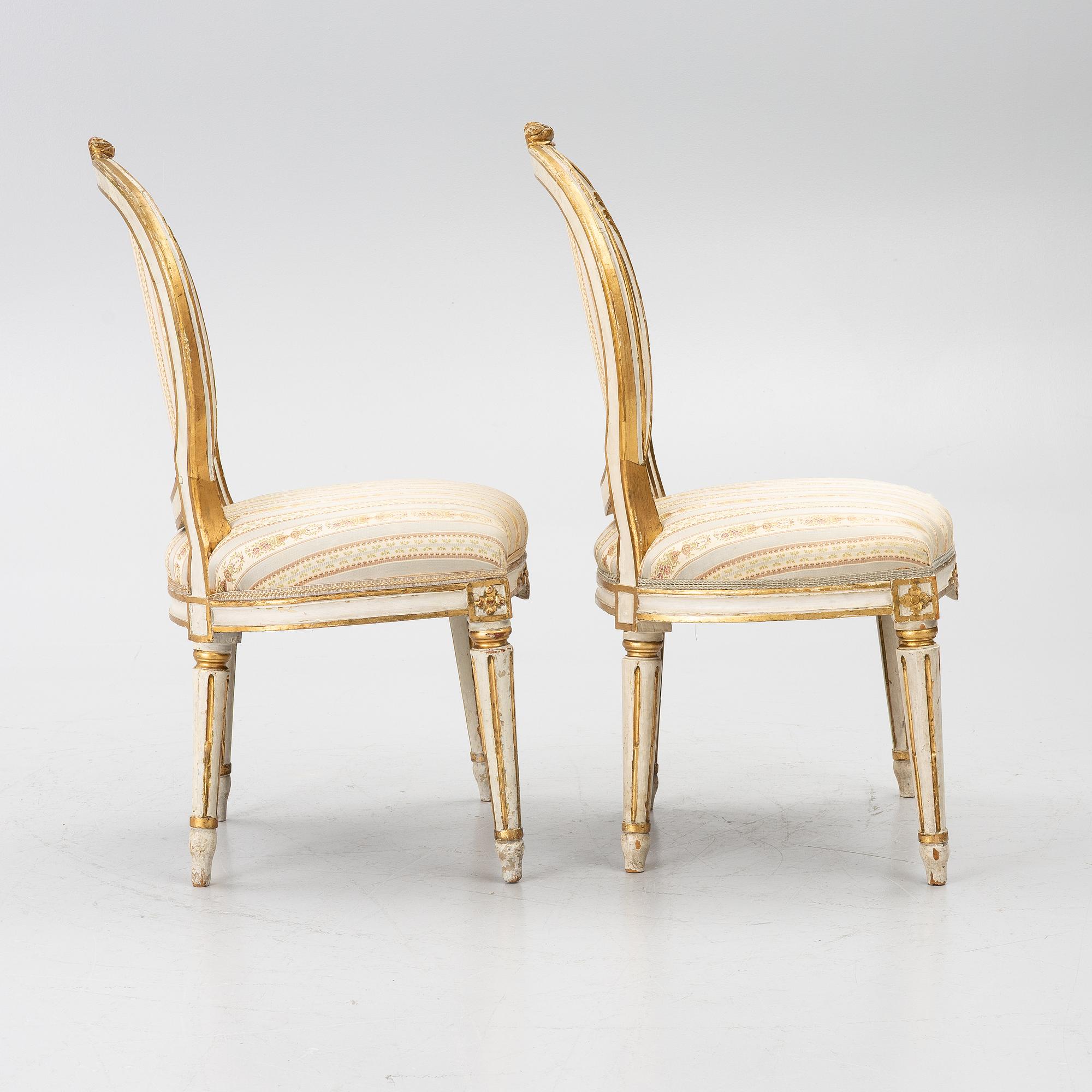Chairs, a pair, Stockholm work, late 18th century, Gustavian, and a later copy respectively, from 1891.