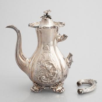 Christian Hammer, coffee pot, silver, neo-Rococo, Stockholm 1863.