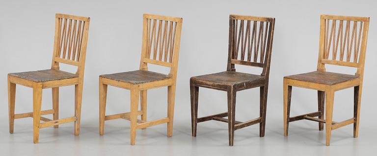 STOLAR, 4 st, Gustavianska, signerade ELS, 1800-talets första hälft.