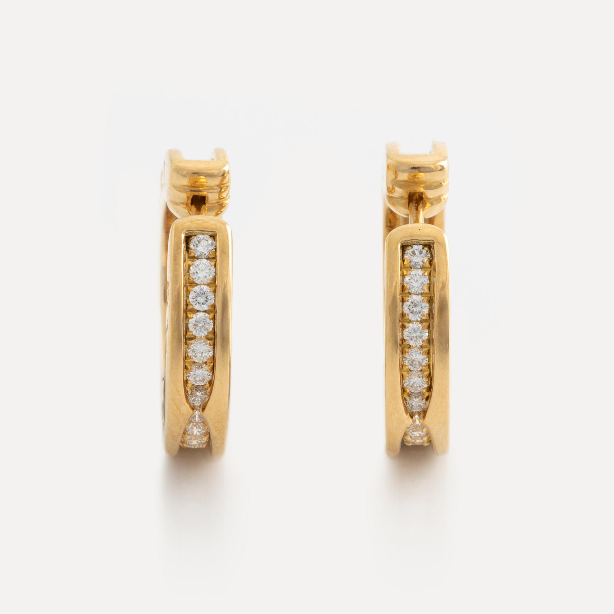 Bulgari a pair of earrings "B.zero 1" in 18K gold with round brilliant-cut diamonds.
