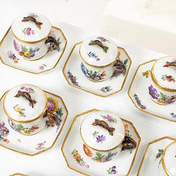 Royal Copenhagen, twelve cream cups with saucers, 'Saxon Flower', Denmark, 1923-34.