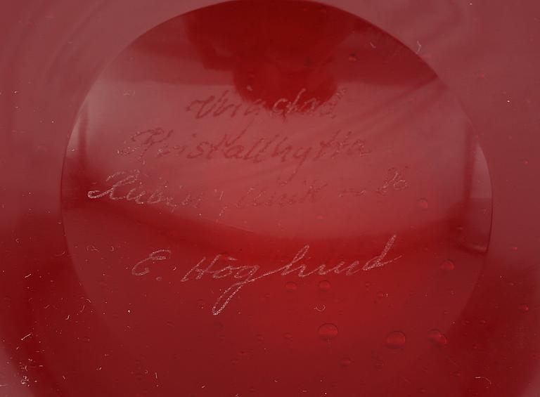 SKÅL, glas, Erik Höglund, Vrigstad Kristallhytta, signerad och daterad -86.