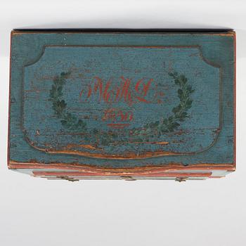 MINIATYRBYRÅ, allmoge, Hälsingland, Märkt MAD 1830.