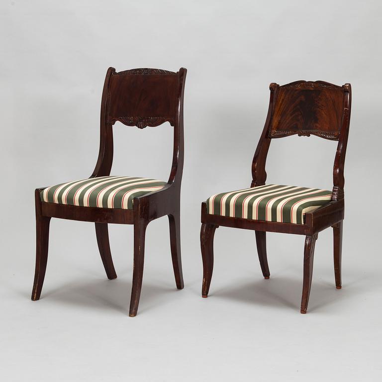 Seven mahogany veneered Empire style chairs, Russia / the Baltics, mid 19th century.