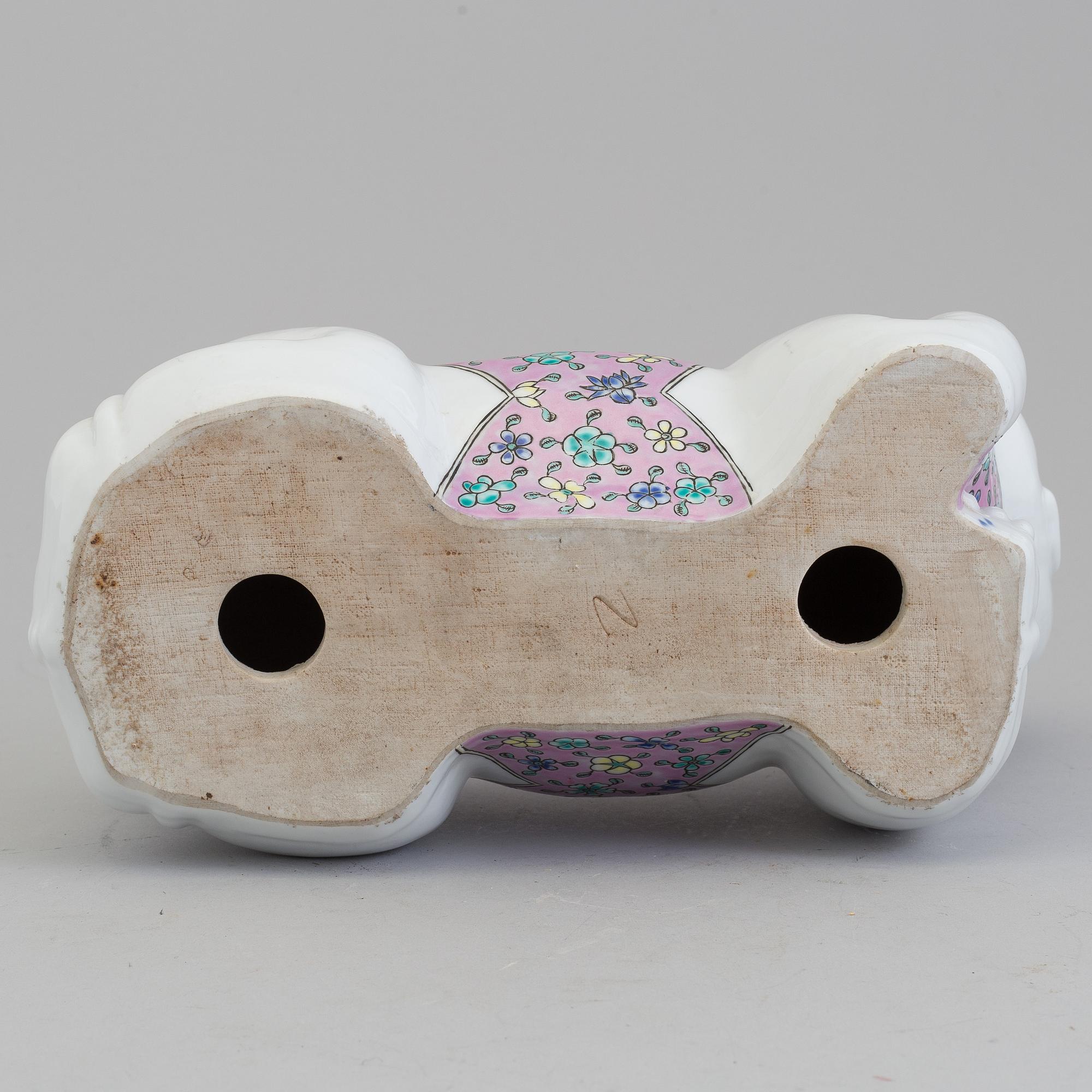 A Chinese 20th century famille rose porcelain pillow.