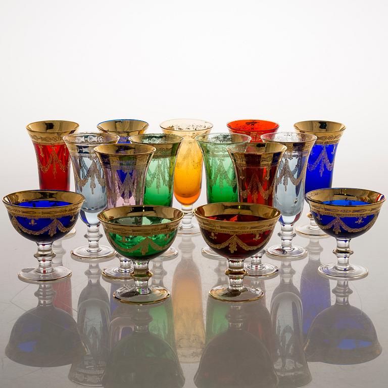 A set of footed Murano glasses and bowls, Italy, around mid-20th Century.