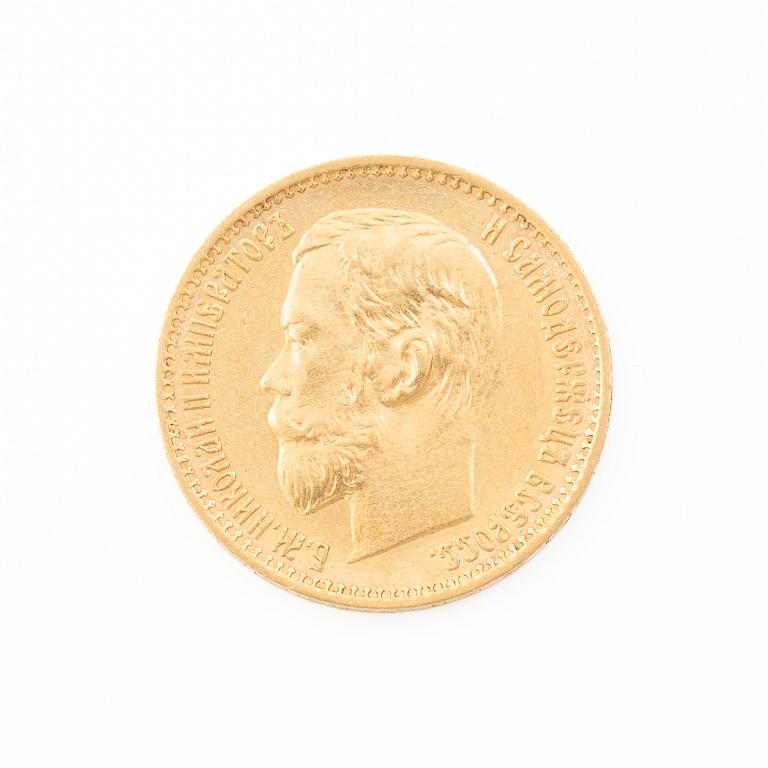 Guldmynt, Nikolaij II, Ryssland, 5 Rubel, 1898.