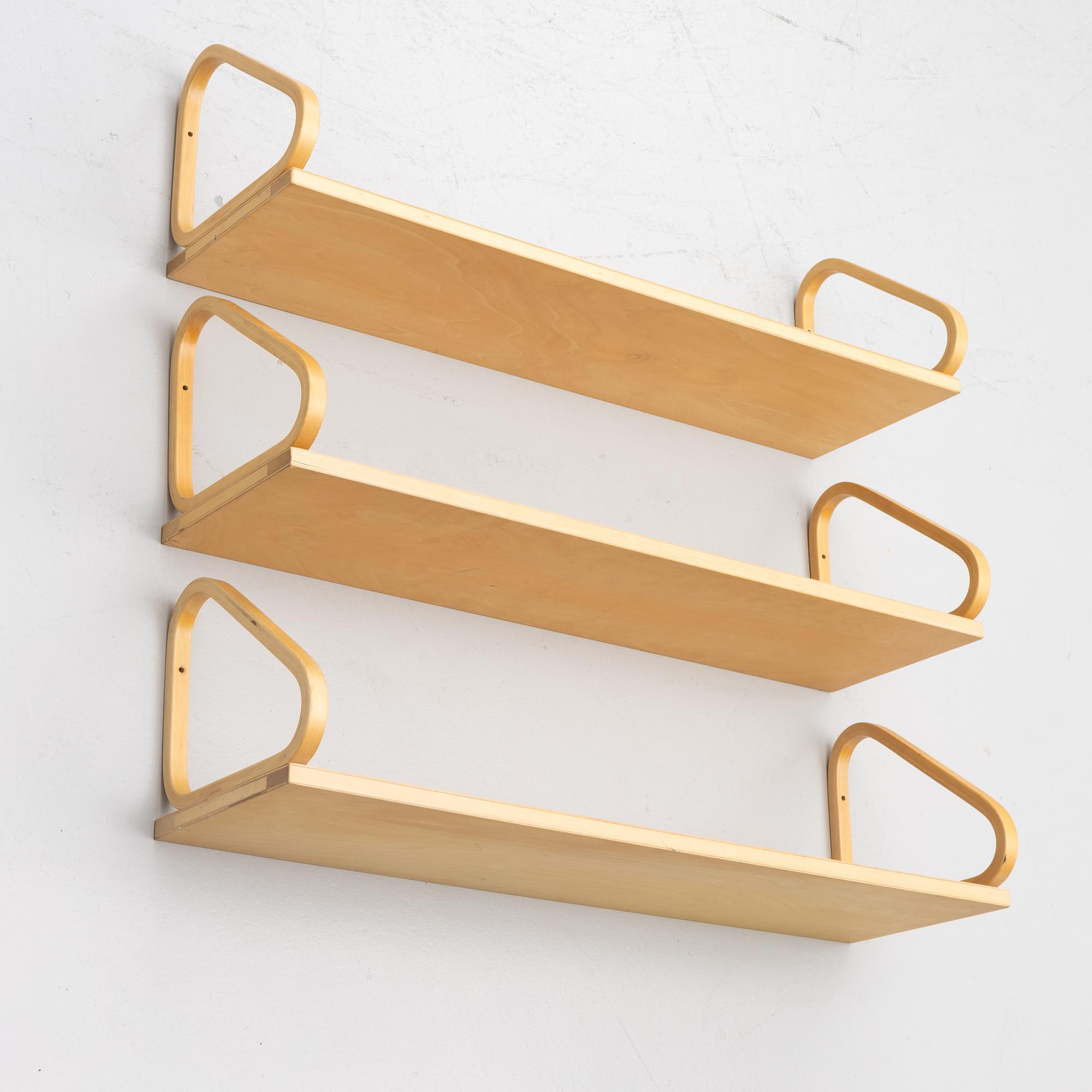 Alvar Aalto, three wall shelves, model 112B, Artek, Finland, late 20th century.