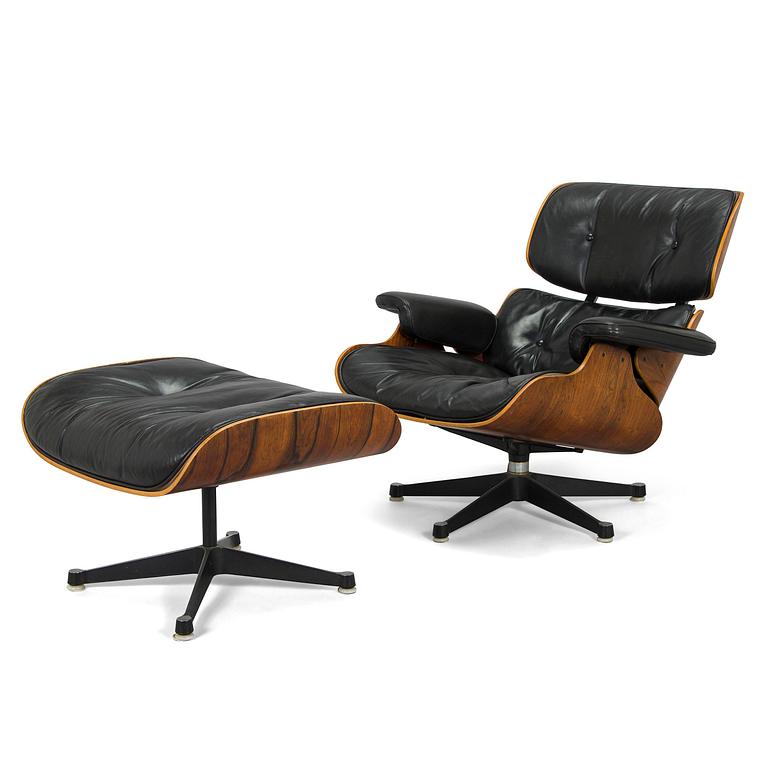 Charles & Ray Eames, 'Lounge chair' and ottoman, licensed by Mobilier International France, 1977.