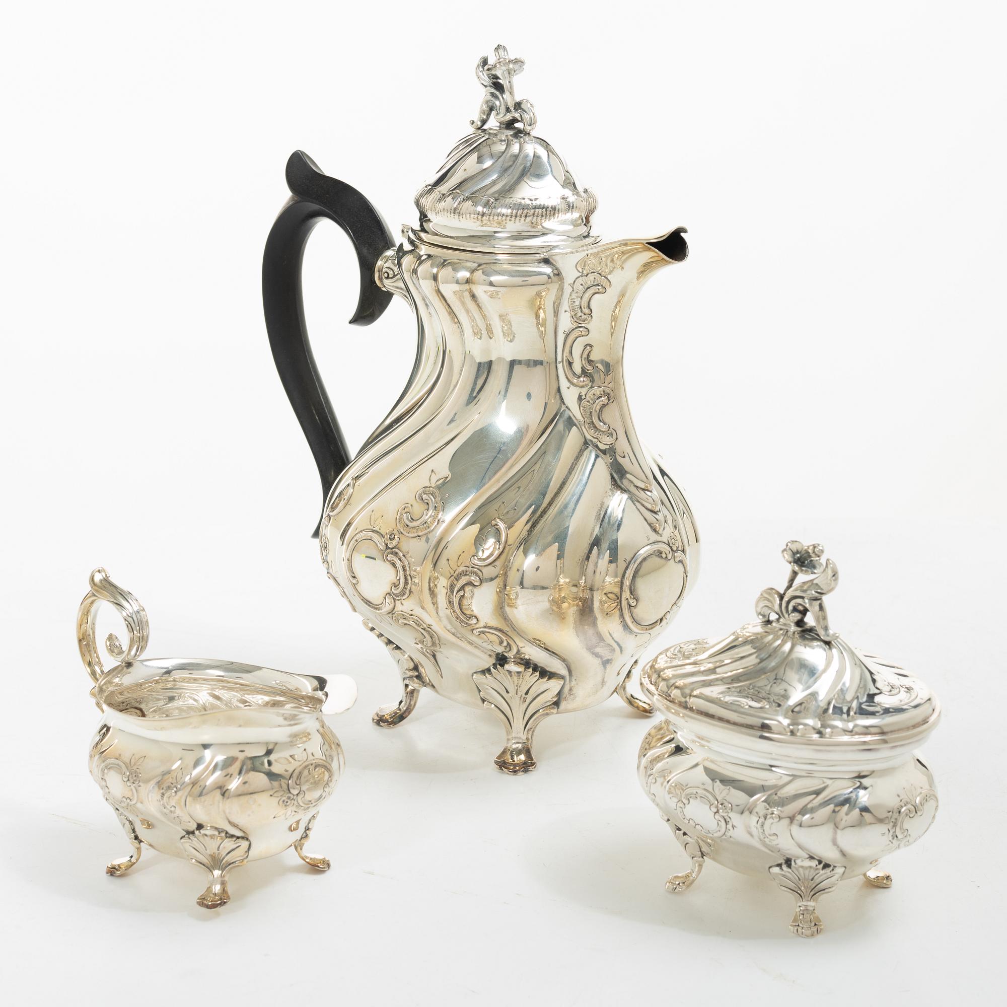 C.G. Hallberg, A three piece coffee service, Rococo style, 1950s, Stockholm.