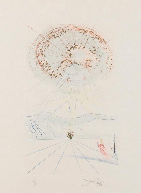 SALVADOR DALÍ, etsaus, väritetty sapluunalla ja kultakimalteella, signeerattu, L/L.