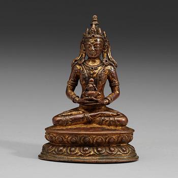 370. A gilt copper alloy figure of Amitayus, Tibet, 15th Century.