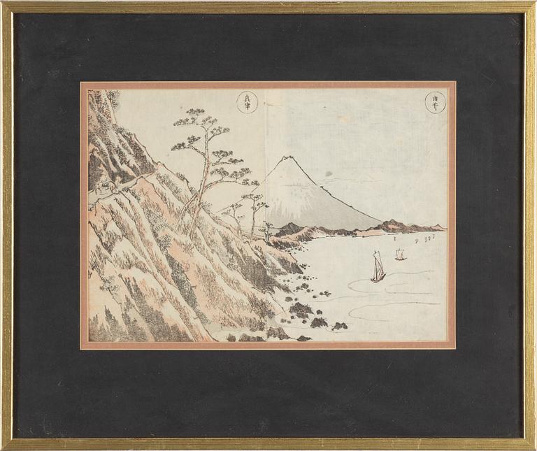 Katsushika Hokusai, efter, träsnitt ur album, sex stycken, Japan.